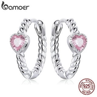 Brincos De Prata 925 Bamoer Em Formato De Coração Com Zircônia Rosa Joias Da Moda Para Mulheres E Meninas Presente SCE10 em Oferta na Shopee