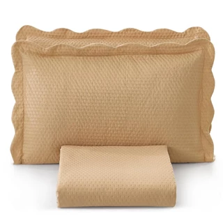 Kit Colcha Queen Liso Bouti Cobre Leito 3 Peças Palha