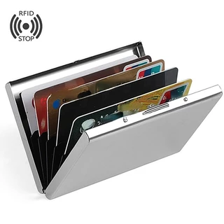 Rfid bloqueio de alumínio anti magnético titular do cartão mulheres homens metal caso cartão de crédito titular do cartão de visita organizador bolsa carteira