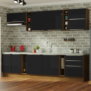 Armário de Cozinha Completa 300cm Rustic/Preto Lux da Sabrina Madesa em Oferta na Shopee