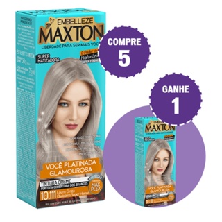 KIT COMPRE 5 TINTA DE CABELO MAXTON LOURA PLATINADA LOURO CINZA CLARÍSSIMO SUPER INTENSO 10.111 E GANHE 1