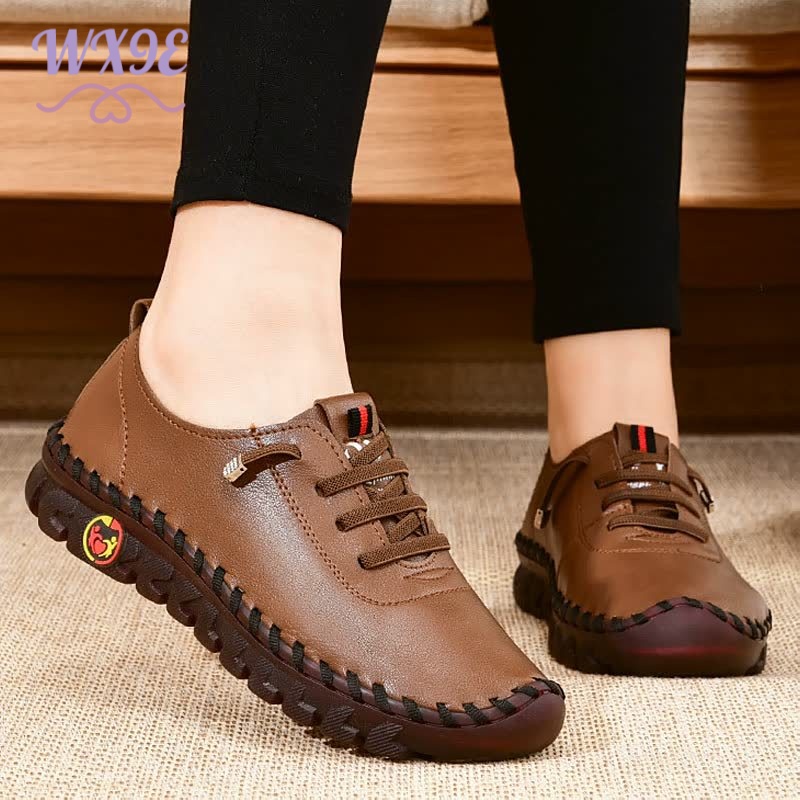 Sapatos Ortopédicos De Couro Macio Feminino/Costura À Mão/Sola Elástica De Tamanho Grande 33-41