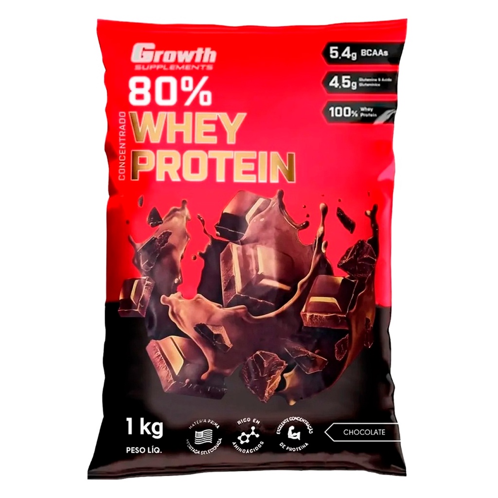 Whey Protein Chocolate Growth Suplementos 1kg Basic Concentrado 80% 100% Original