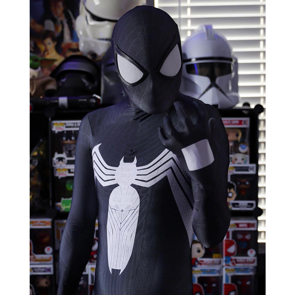 Venom Symbiont Homem-Aranha Fantasia Grande Lente Super-Herói Cosplay Meninos Spandex Spider Zentai Traje De Halloween Adulto