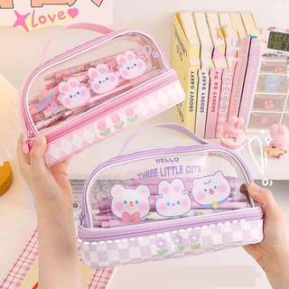 Estojo Transparente De Camada Dupla , Bolsa Cosmética Criativa , Simples E Fofa De Papelaria Em PVC , Caixa De Alto Valo