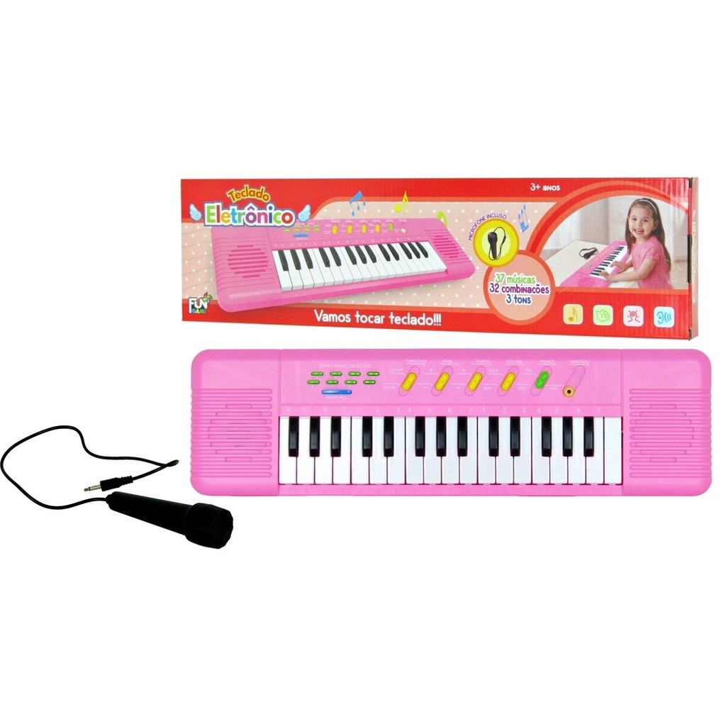 Teclado Infantil Mini Piano Brinquedo 31 Teclas Center-Rosa - My