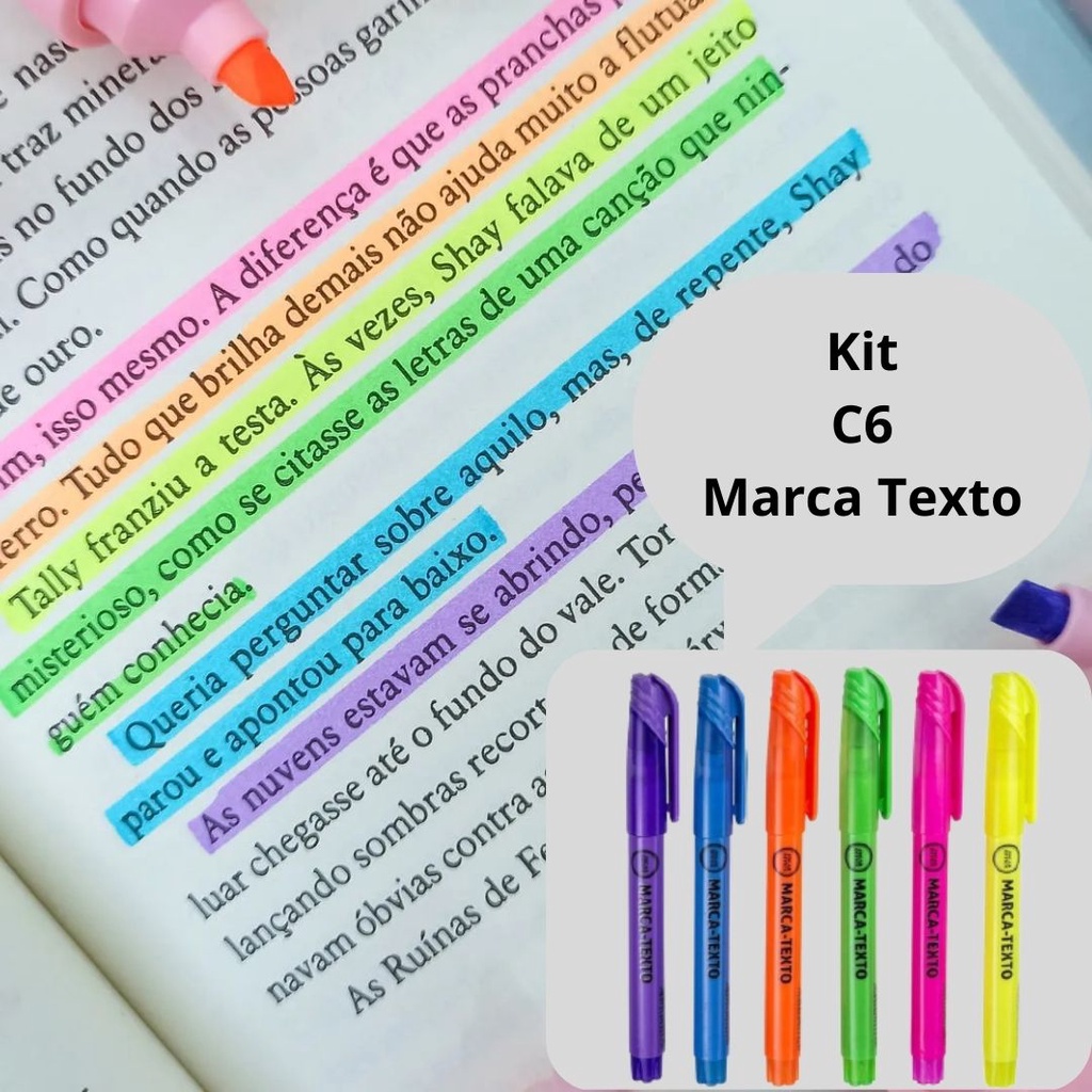 Kit Marca Texto Fluorescente com 6 unidades | Shopee Brasil