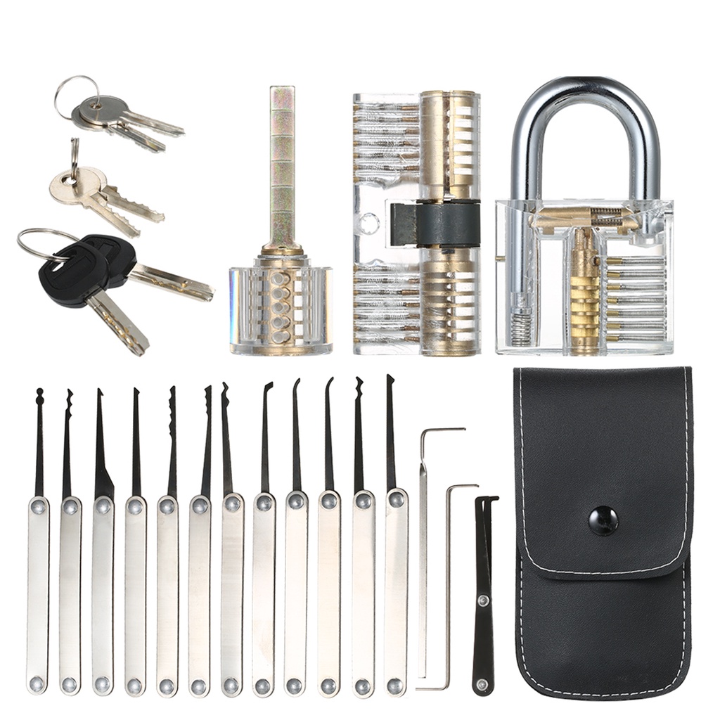 15pcs Lock Picking Set Kit Tool Com Três Travas De Treinamento De Prática Transparente Fechadura De Cadeado Para Iniciantes E Profissionais