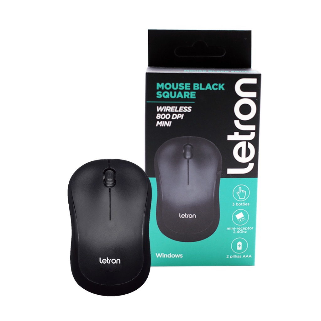 Mouse Black Square Letron Sem Fio Mini 3 botões Leonora | Shopee Brasil