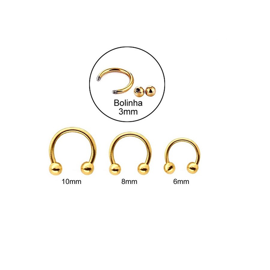 Piercing Ferradura Dourado Boca Orelha Nariz Não Descasca