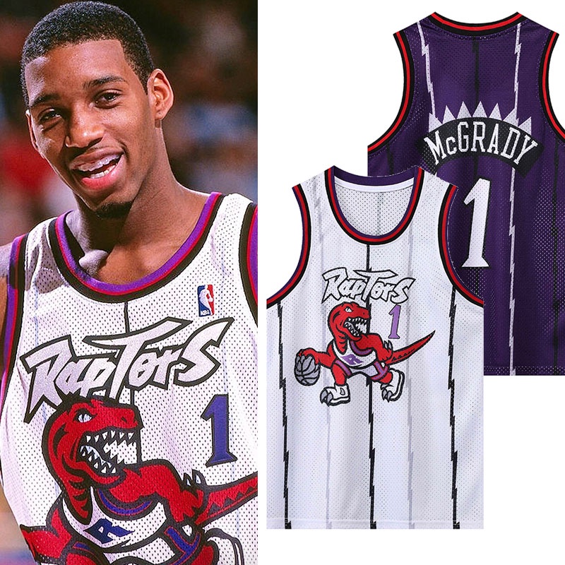 Unisex NBA Raptors American Retro Trend McGrady No . 1 Basquetebol Americano De Alta Qualidade Jersey Clássico De Pescoço Redondo Para Homens Camiseta Esportiva De Rua Listrada Branca