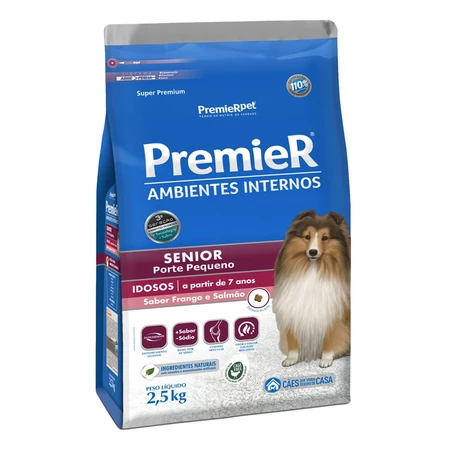 Imagem do produto Ração Premier Ambientes Internos Para Cães Sênior Raças Pequenas 2,5 kg no catálogo Master Pet