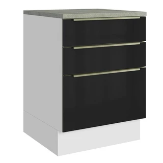 Balcão 60 cm 3 Gavetas Branco/Preto Lux Madesa em Oferta na Shopee