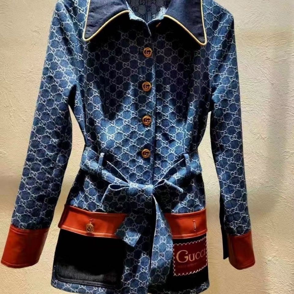 2022 Denim Blue Jacquard De Alta Qualidade Roupa De Rua Jaqueta De Windbreaker Double G Corset Jacket Wholesale