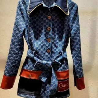 2022 Denim Blue Jacquard De Alta Qualidade Roupa De Rua Jaqueta De Windbreaker Double G Corset Jacket Wholesale