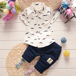 Novo Fato Fofo De Verão De Menino Estampado De Manga Curta Estampada + Shorts Roupa De Bebê De Algodão Para Crianças