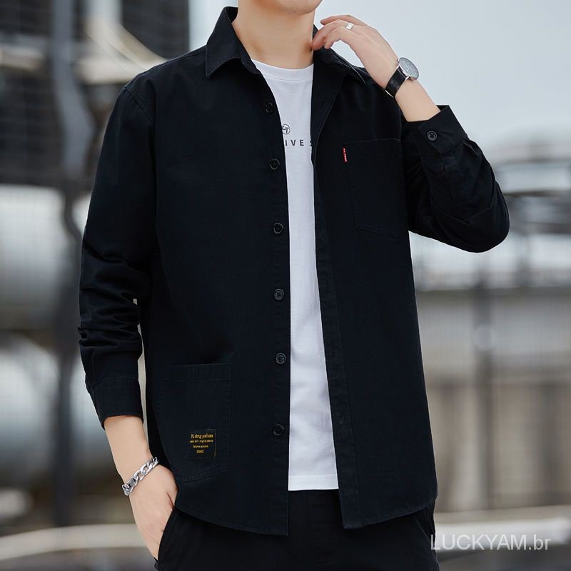 Estilo americano de alta qualidade preto roupas masculinas isentas de tamanho grande de manga longa camisa masculina camisa casual blusa masculina roupas de trabalho
