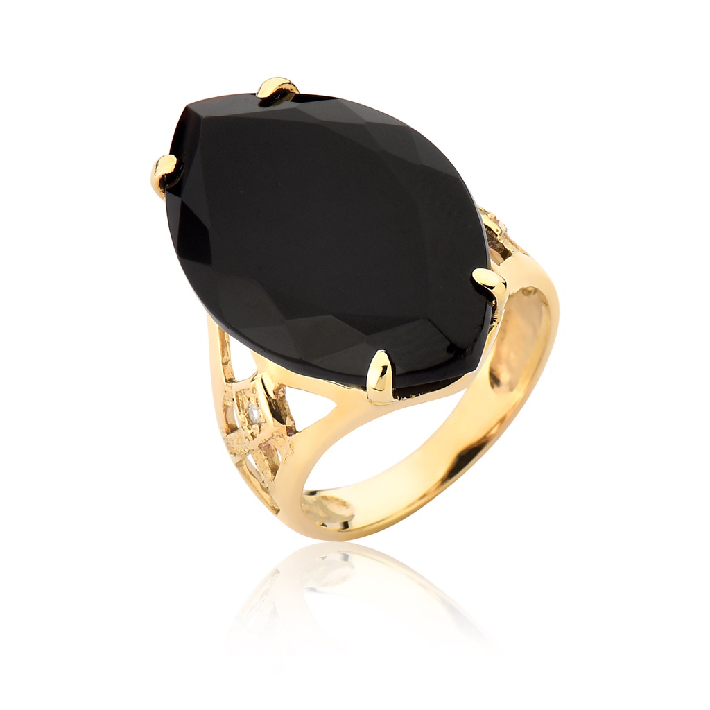 anel feminino grande com pedra preta negra ouro 10k A203 | Shopee Brasil
