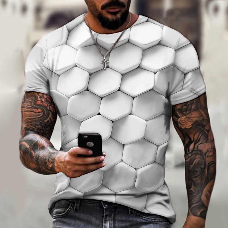Camiseta 3D Para Homens Fashion Hip Hop Gola O Manga Curta Camisa Abstrata Harajuku Masculina Tamanho Grande Camisetas