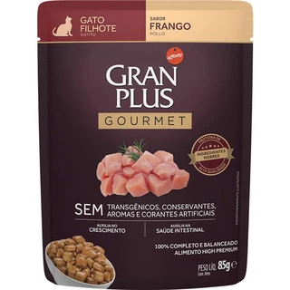 Ração Úmida GranPlus Gourmet Sachê Gatos Filhotes Frango 85g
