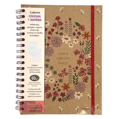 Caderno Colegial 1 Matéria 80 Folhas Campestre Kraft - Fina Ideia