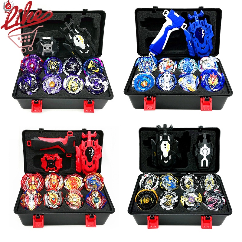 Kit 8pcs Beyblade Burst Caixa De Ferramentas Vermelha Giratória Com Lançador Brinquedos Para Crianças
