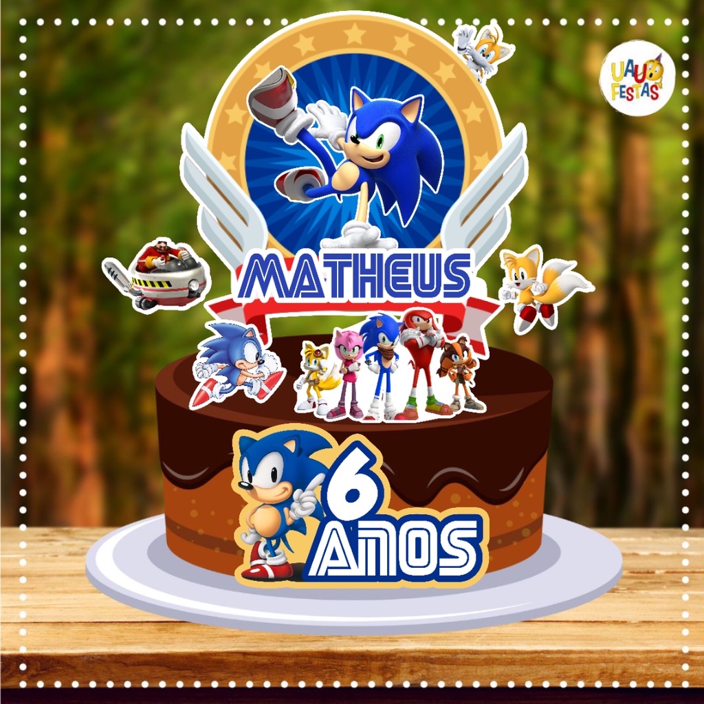Topo de Bolo Personalizado - Sonic
