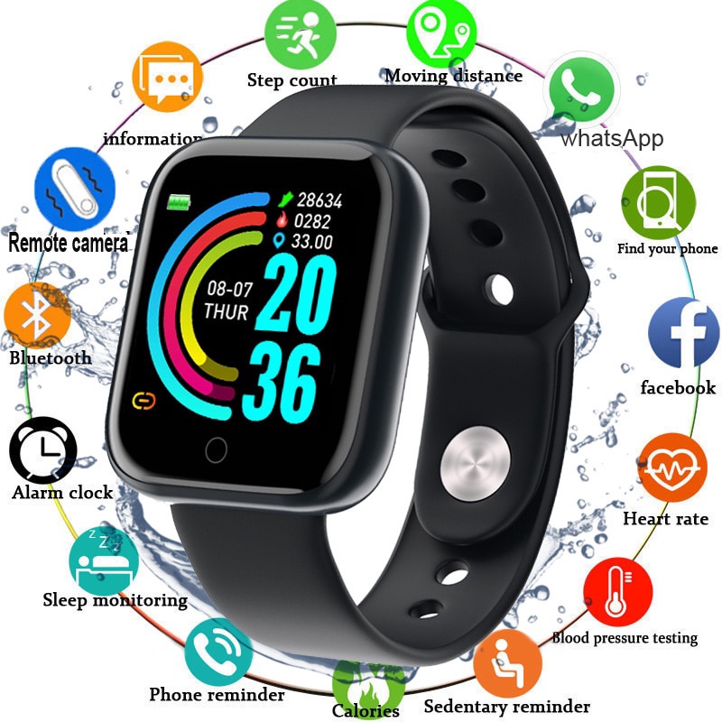 Realmente à prova d'água! Y68 relógio inteligente para homens e mulheres, pressão arterial de frequência cardíaca para Android Ios D20 Smartwatch FIYH