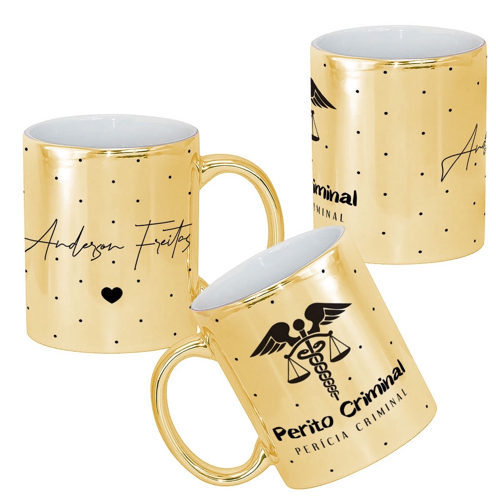 Caneca Perito Criminal Profissão Perícia Criminal Personalizada com Nome Minimalista Metalizada