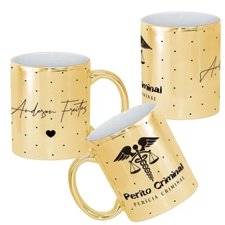 Caneca Perito Criminal Profissão Perícia Criminal Personalizada com Nome Minimalista Metalizada