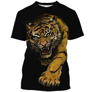 Kit 3 Camisa Estampada Animais 3D Camiseta de Onca Leao Juda Tigre Azul  Neon - Preto