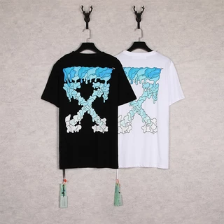 2023 Nova Camiseta Masculina Seta Estampada Com Chama Azul Clássica 100 % Algodão Gola O Manga Curta Tamanho Grande Unissex P-XL