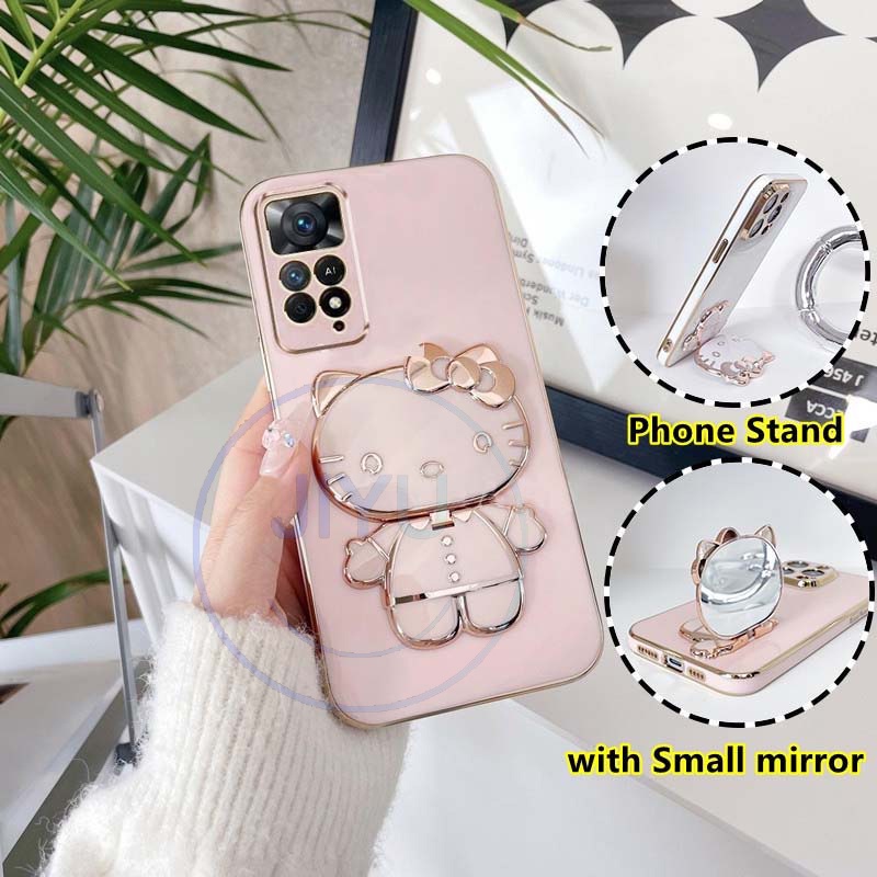 Capa Flexível Xiaomi Redmi Nota 11 11S 10s 10 pro 9S 9 Max note 8 silicone Com Suporte Dobrável De Espelho Maquiagem