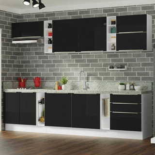 Armário de Cozinha Completa 300cm Branco/Preto Lux da Sabrina Madesa