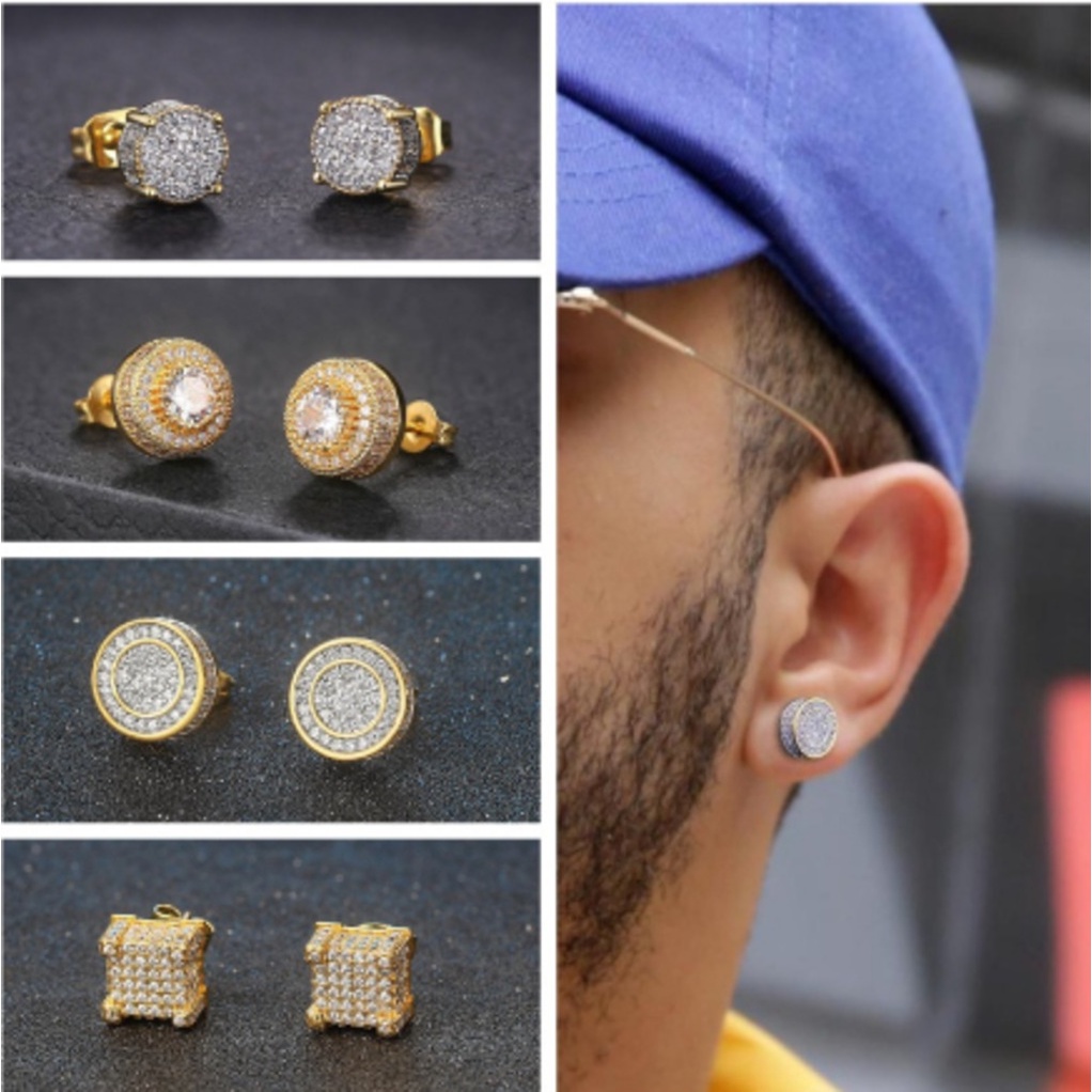 Brinco Banhado a Ouro Europeu Hip Hop Com Zircônia Fina DVP77 Series