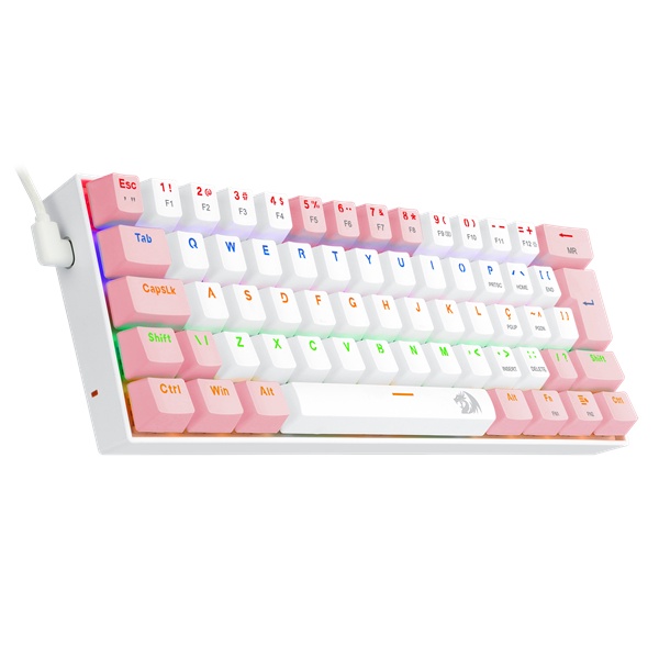 TECLADO GAMER REDRAGON LAKSHMI RAINBOW BRANCO E ROSA COM SWITCH AZUL
