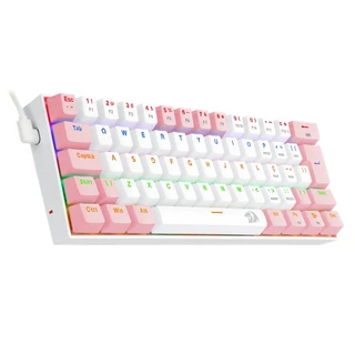 TECLADO GAMER REDRAGON LAKSHMI RAINBOW BRANCO E ROSA COM SWITCH AZUL