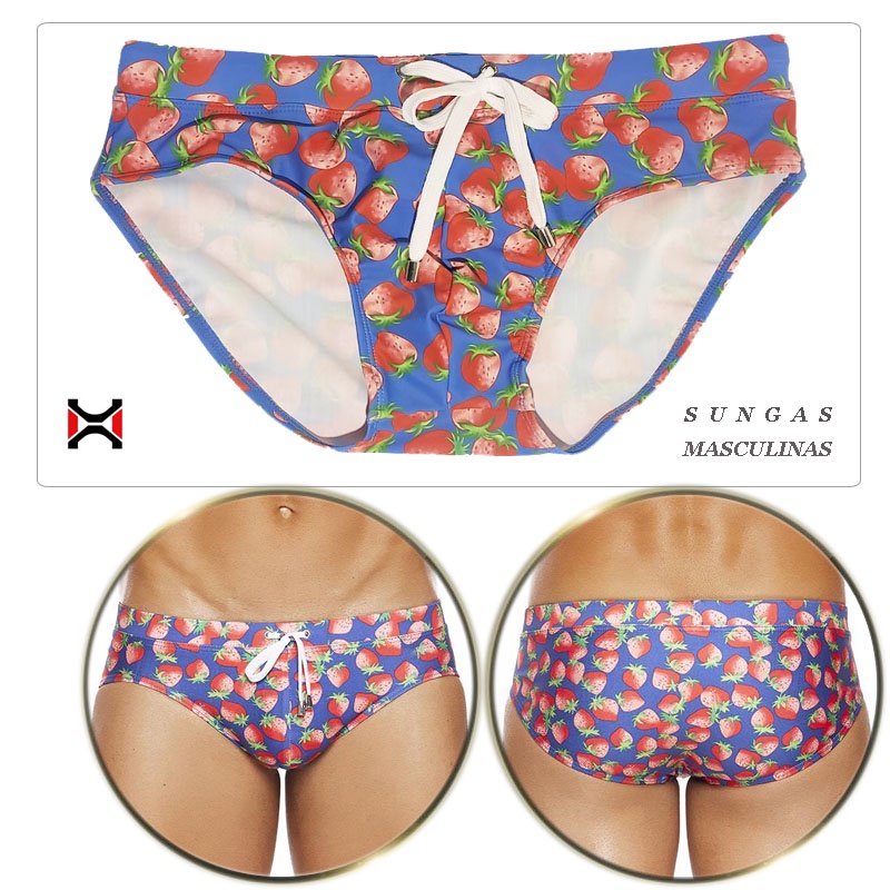 Sungas Masculinas Cueca Brief Corrente Morango Estampa De Flor Moda Respirável Confortável