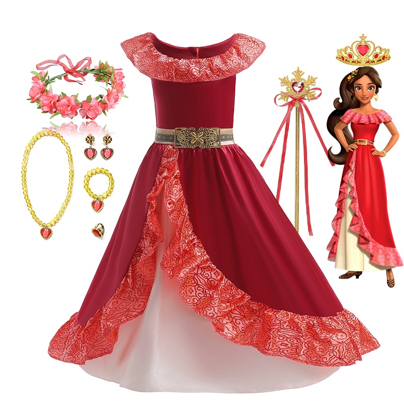 Garotas Elena Princesa Crianças Vestir Fantasia Sem Manga Deluxe Criança Cosplay Vestidos Vermelhos Festa Halloween Roupas TSBB