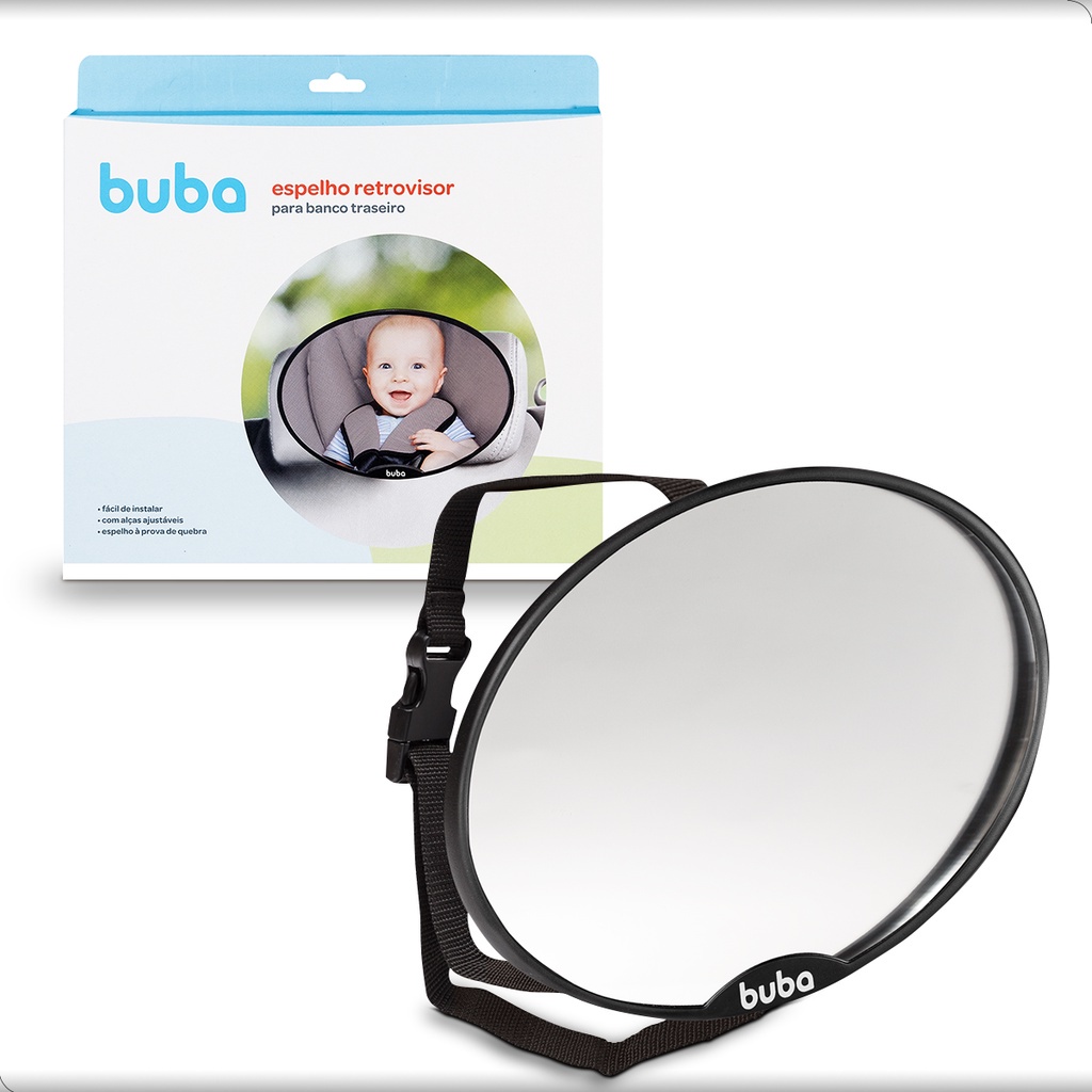 kit Completo Espelho Retrovisor + Espelho Para Banco Traseiro + Kit 2  Protetor Solar Carro Infantil Para Carro Com Ventosa Protege Sol Buba bebe