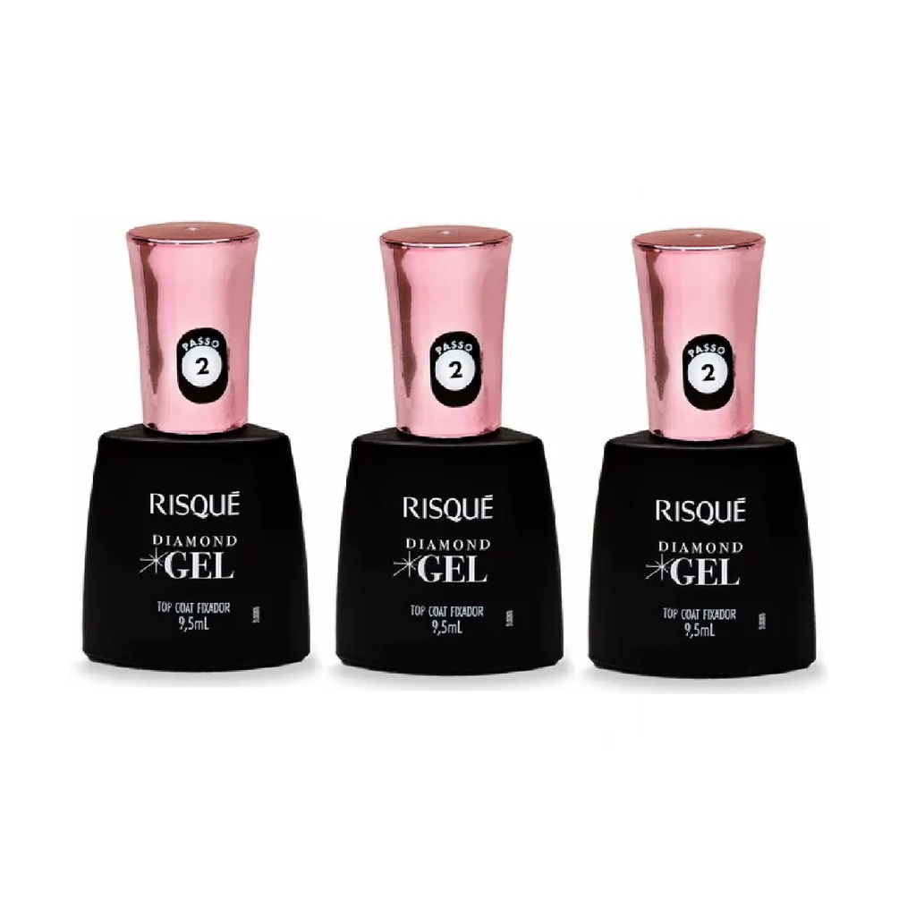 Risque Diamond Gel Top Coat Fixador 9,5ml Kit 3un | Shopee Brasil