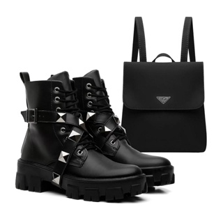 Coturno Feminino Tratorado Spike Fivela Removivel + Mochila Blogueira