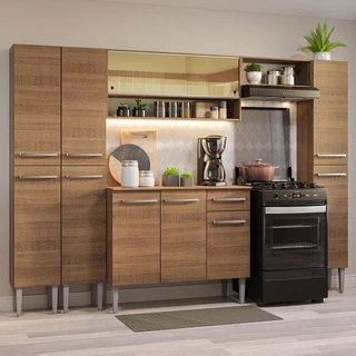 Armário de Cozinha Completa 261cm Rustic Emilly Madesa 04 em Oferta na Shopee