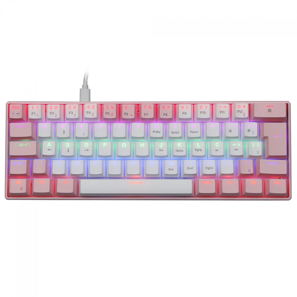 Teclado Mecânico Gamer SuperFrame Ferz, Rainbow, Switch Outemu Blue, ABNT2, 60%, Pink/White, SF-FERZ-RAINBOW-PW