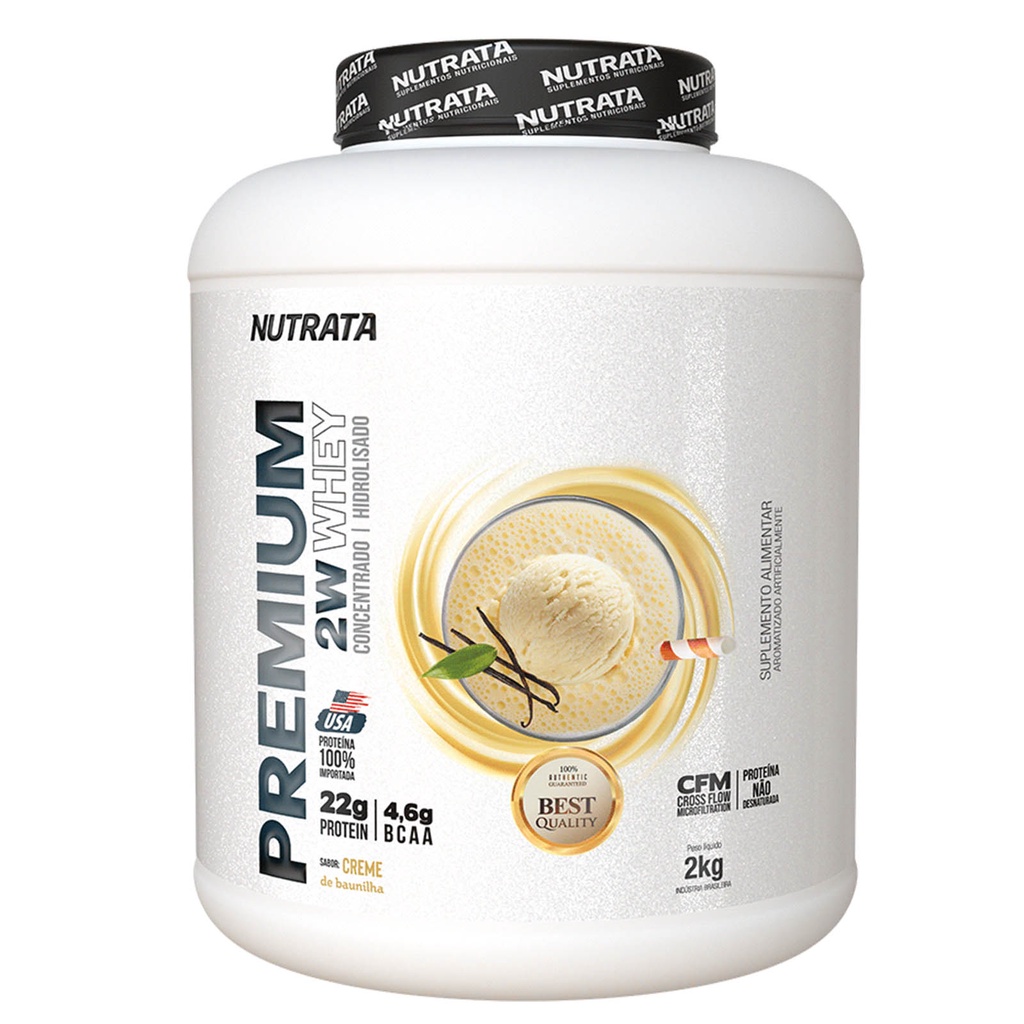 Whey Premium Proteína Concentrado + Hidrolisado Sabor Creme de Baunilha 2kg – Nutrata