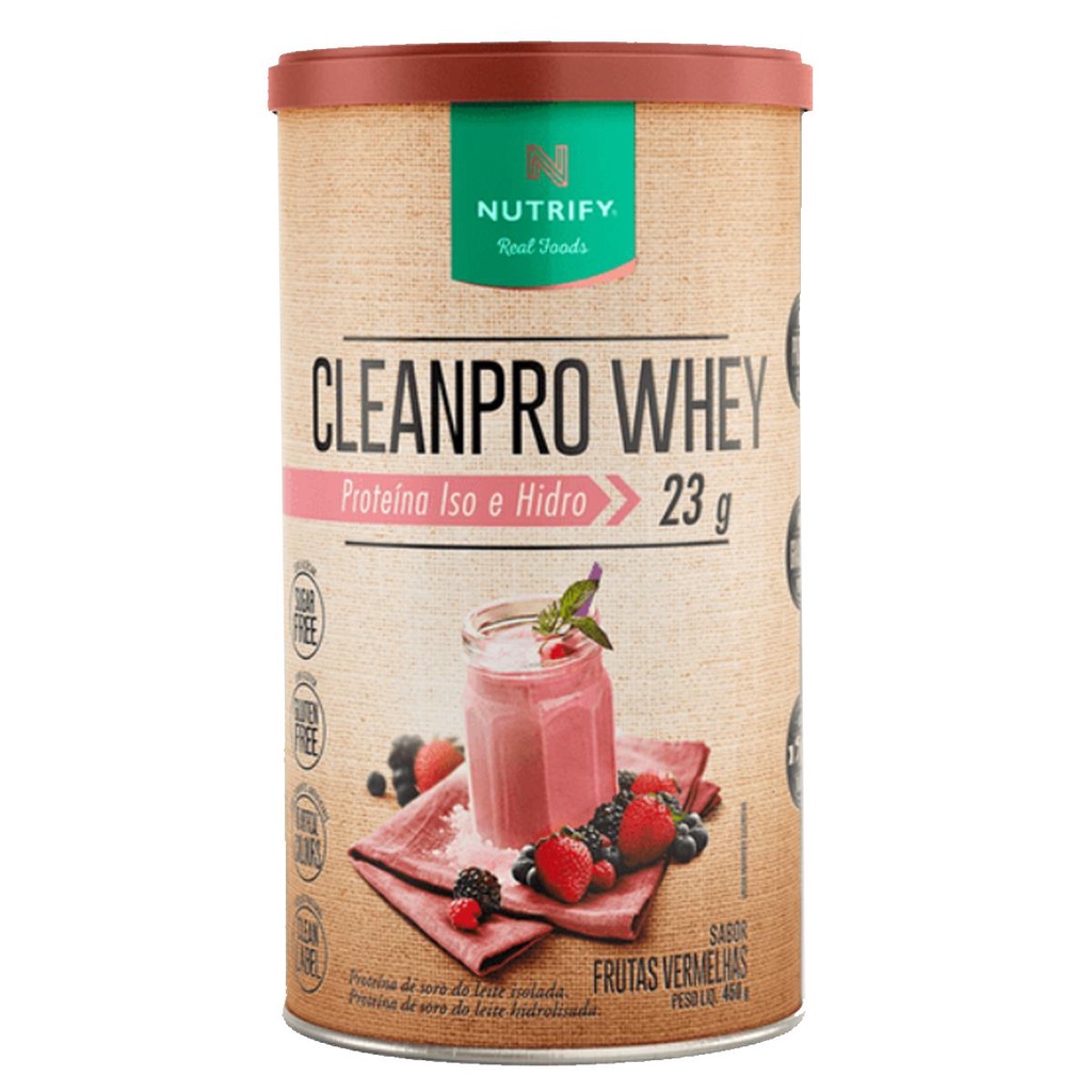 CleanPro Whey Protein Isolado Hidrolisado Clean Label Frutas Vermelhas 450g – Nutrify