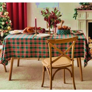 Toalha de Mesa Natal Xadrez 6 Lugares Original Tecido Grosso
