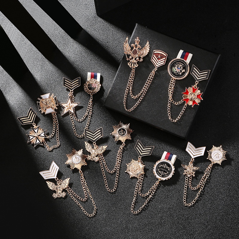 15 Estilos De Retro Britânico Estilo Dupla Broche De Corrente Criativa Crachá Águia Coroa Octogonal Estrela Pingente Colarinho Acessórios Coleção De Joias Presentes Para Amigos