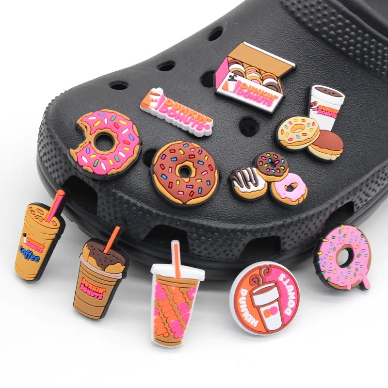 Milktea Cartoon Jibbits Para Croc Pin Donut Dessert Jibitz Charme De Alimentos Encantadores Dunkin Jibits Crocks Kids Shoes Acess rios Decora o