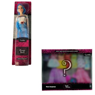 Kit Boneca Dream Doll Fashion - Cabelo Azul + Kit com 9 Vestidos Sortidos